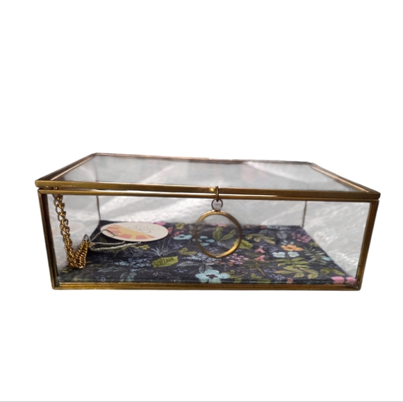 C&C California - NEW Floral Glass Jewelry Box Trinket Box w/Patina Gold Frame - Picture 6 of 6